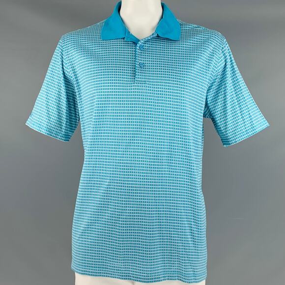 BUGATCHI UOMO Size L Blue White Squares Cotton Buttoned Polo - Picture 1 of 8